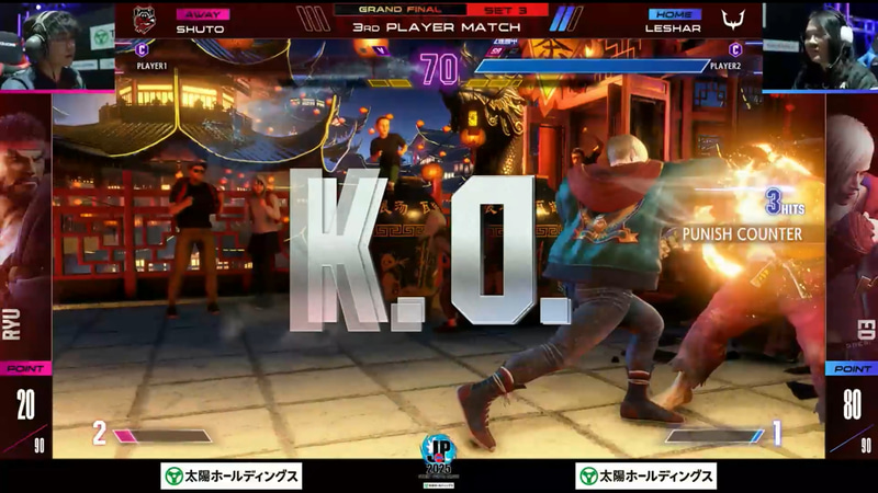 中堅戦のかずのこも敗れ、後がない3巡目の大将戦はShutoのリュウに再度LeSharのエドが挑むが、最後は3-0と完全に抑え込む形で勝利。LeShar自ら優勝を掴み取った