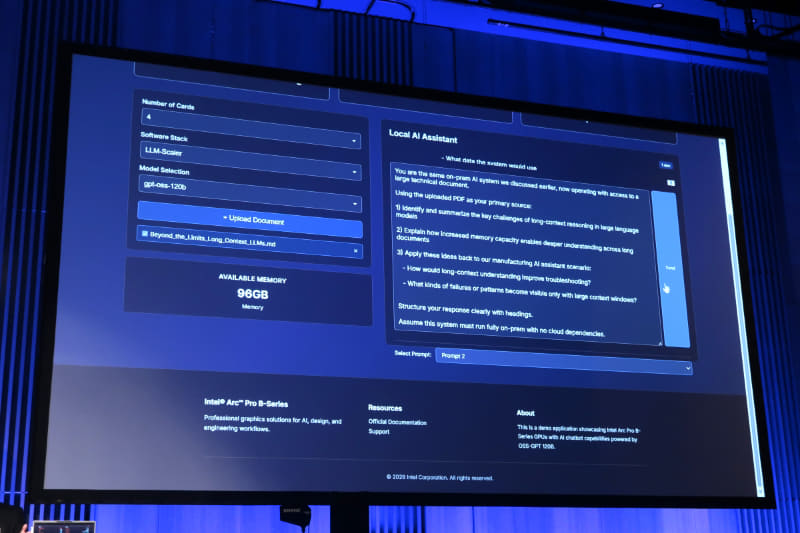 Intel Arc Pro B60を4つ使えば96GBのVRAM環境を構築でき、GPT-OSS-120Bも動作可能