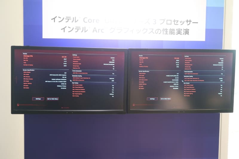 会場展示でも実際の性能比較をデモ。34.83fps対136.88fpsと大きな差がついた