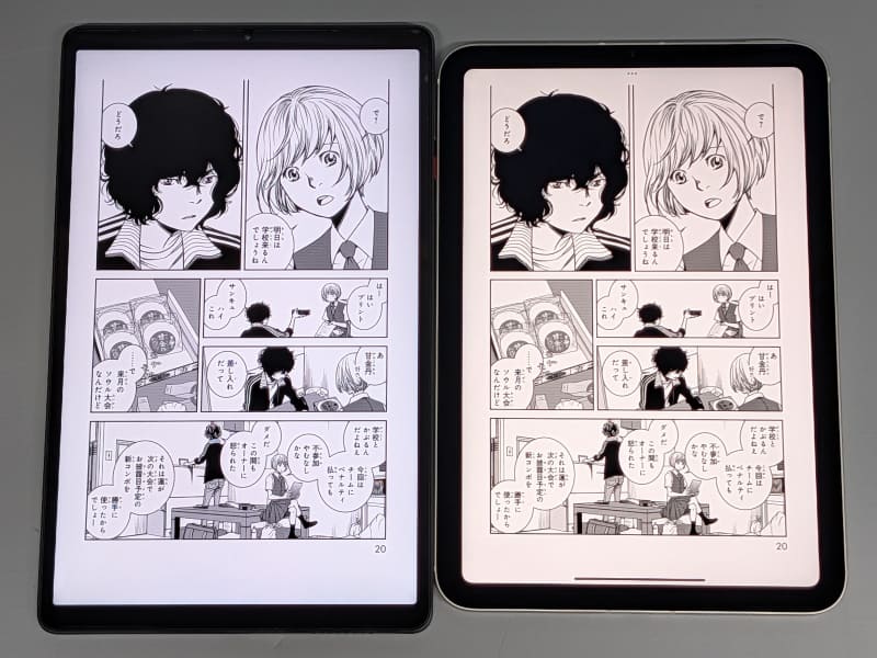 iPad mini(右)との比較。アスペクト比の関係でページサイズはほぼ同じだ