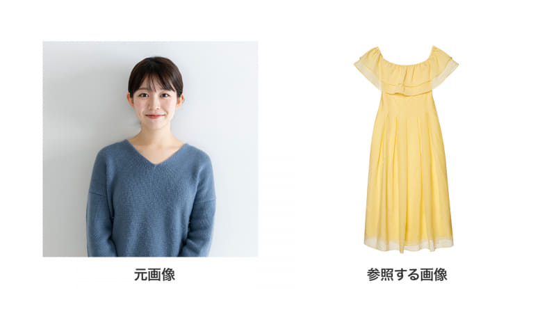 元の人物写真と参照する服の写真