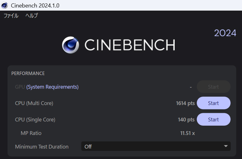 Cinebench 2024の結果