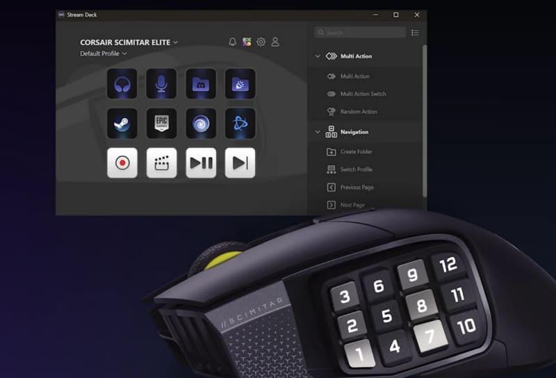 サイドボタンにStream Deck機能を割り当てられるマウスSCIMITAR ELITE WIRELESS SE