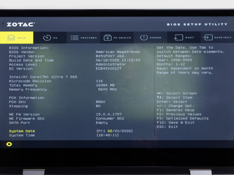 BIOS / Main。起動時[DEL]キーで表示