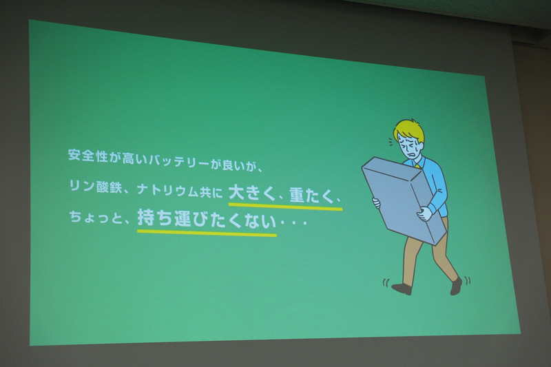 リン酸鉄リチウムイオン電池やナトリウムイオン電池は安全性に優れるが、携帯性で不利だった