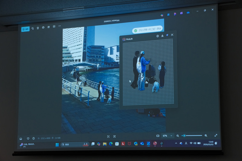 FlickLiftのデモ。表示している写真から、範囲を選択して背景を削除できる