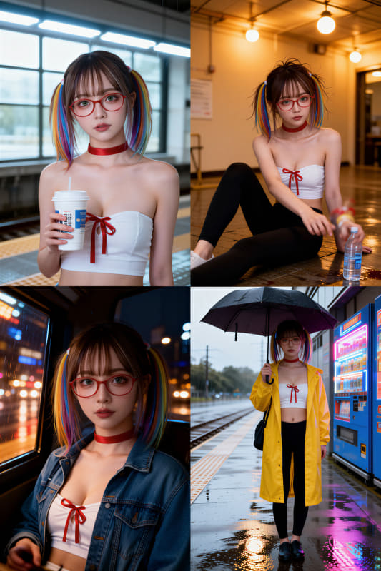 Qwen-Image-Edit-2511/Snap版。“アイドルの1日を4つのシーンに分けて、それを1つの画像へ”