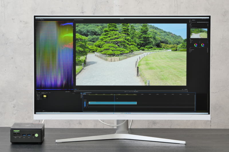 Adobe Premiereでも、ソースの4K動画を100%でプレビュー表示しながら他のツールペインを十分なスペースで表示できる