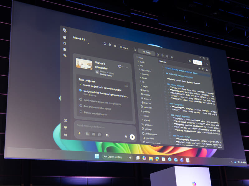 プロンプトに基づいて「Manus 1.5」がWebサイトのコードを出力したところ