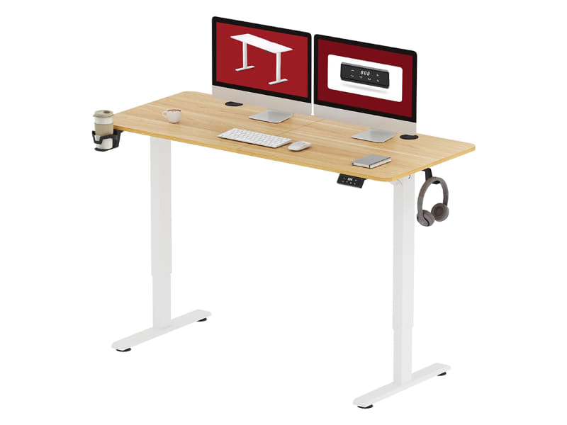 これはSANODESK製電動昇降デスクの例。幅110cmモデルは1枚板だが、140cmモデルは2枚板からなる