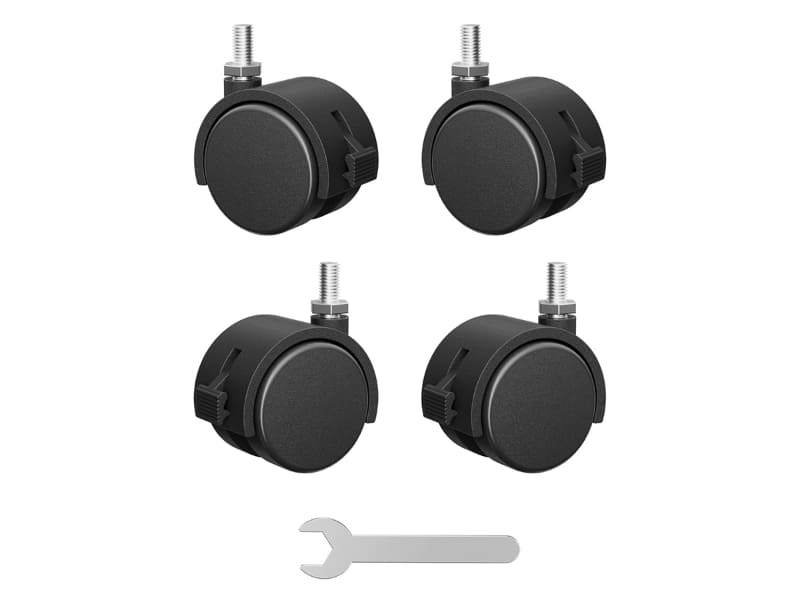 ErGear製デスクのオプションのキャスター。直径50mmとあるので、高さ72cmのデスクが77cm超になる計算だ