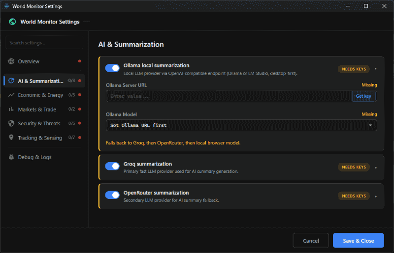 AIサービスについてはURLやモデルを入力する必要がある。こちらの場合、予めOllamaというAIサービス側でアカウントを作成するなど事前準備が必要なようだ