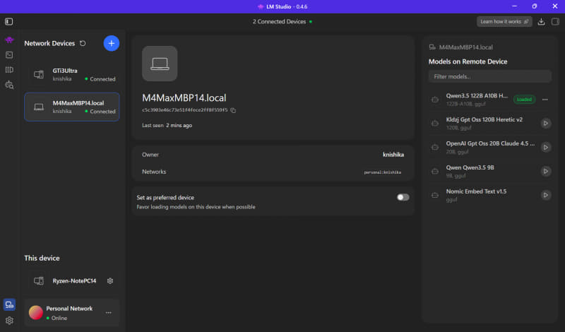 LM Linkに接続済みのPCが見える