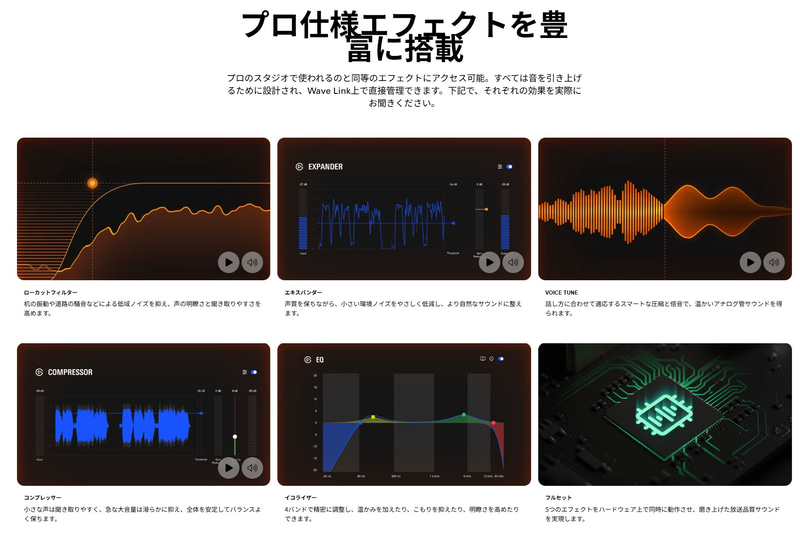 各種エフェクトをハードウェア処理できるDSP