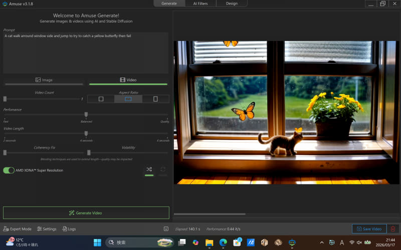 1,408×896ドットの動画もサクッと出来上がる