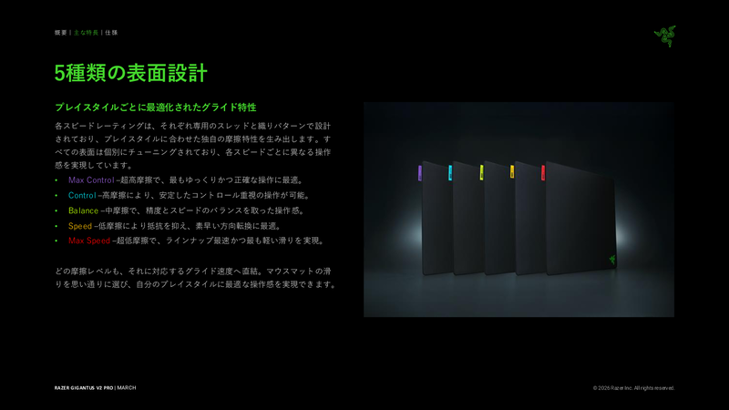 摩擦特性が異なる5種類を用意