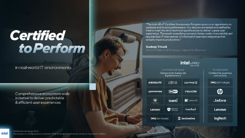 アプリや周辺機器の認定プログラム「Intel vPro Certified Apps & Accessories」も