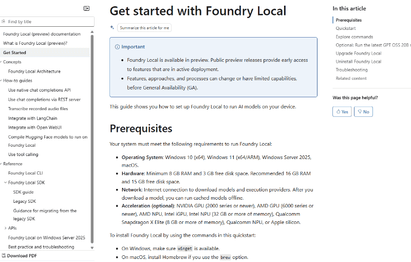 Foundry Localの説明より。32GBのメモリがあればIntel NPUでも動くとされている。ただこの説明ではArrow LakeのNPUでも動く、という確信は持てない。というか、K13はメモリ16GBで動いちゃったしね……