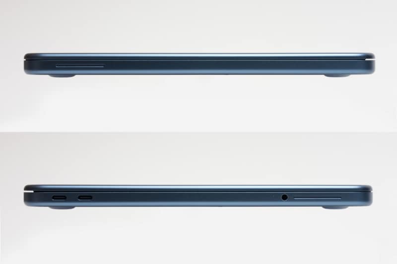 左側面に左から、USB2(充電、最大480MB/s)×1、USB3(充電、DisplayPort、最大10GB/s)×1、3.5mmヘッドフォンジャック×1を用意