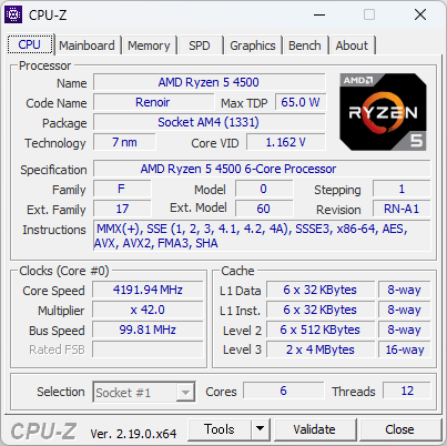 AMDの6コア/12スレッドCPU「Ryzen 5 4500」