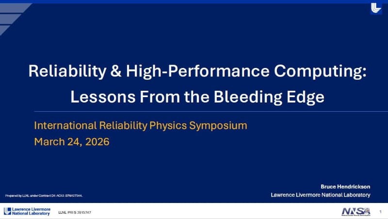 ローレンスリバモア国立研究所(LLNL)のBruce Hendrickson氏による基調講演のタイトルスライド。IRPS 2026の講演スライドから(講演番号KN1)