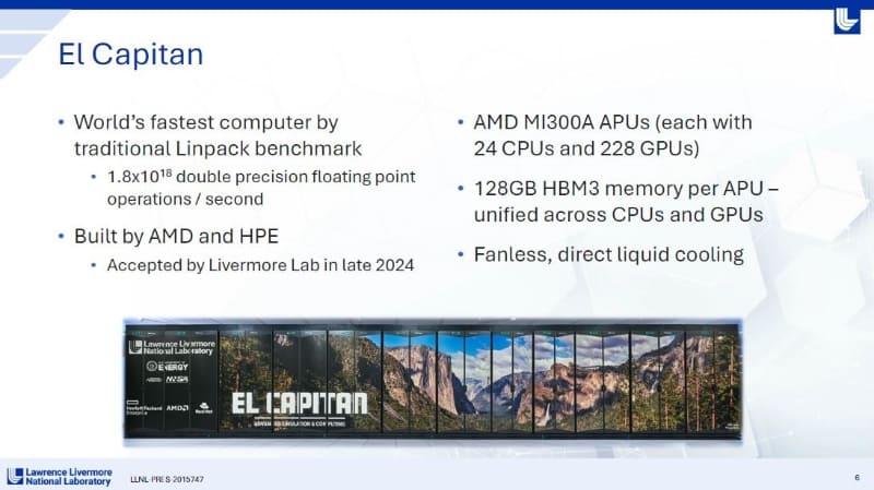 スーパーコンピュータ「El Capitan(エル・カピタン)」の概要。Bruce Hendrickson氏によるIRPS基調講演のスライドから(講演番号KN1)