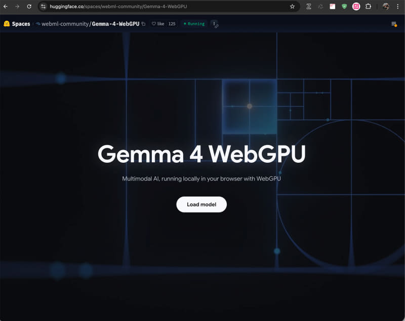 WebGPU Gemma-4 E2B。初期画面