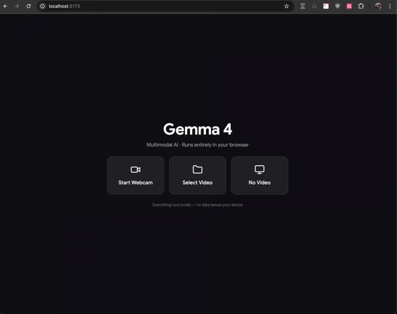 Gemma-4 E2B|E4B WebGPUチャット。初期画面