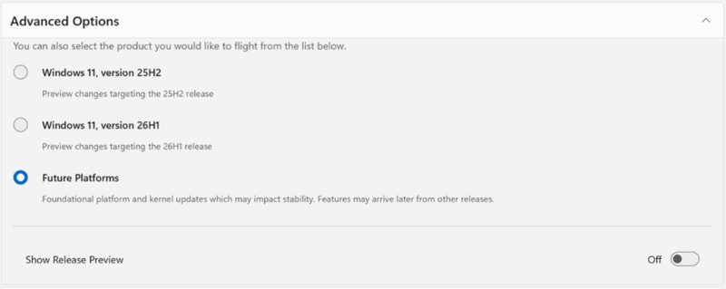 Windowsのコアバージョンが選べるように