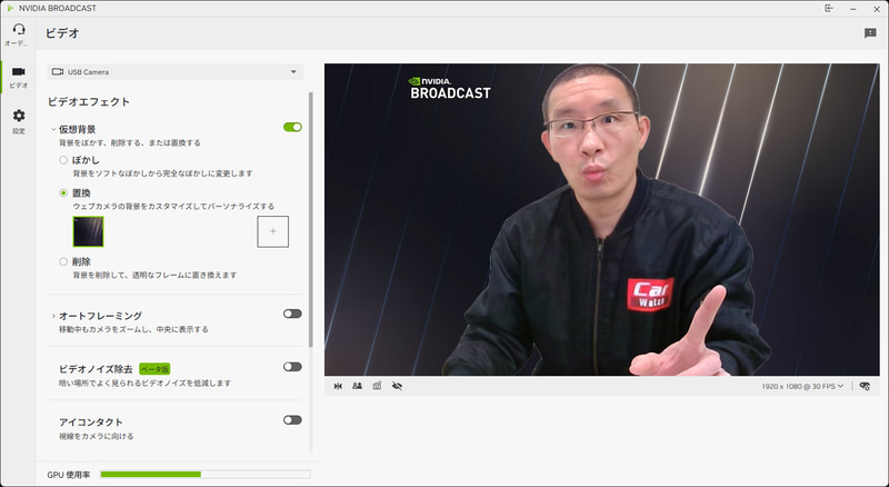 「仮想背景」で背景を画像に置換した。好みの画像に差し替えられる