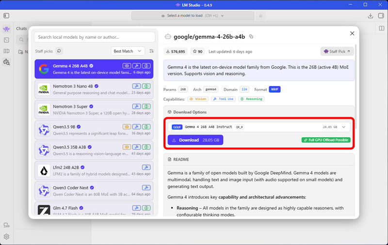 「Gemma 4」は最大28.05GBあるが、それでもVRAMにフルに読み込める