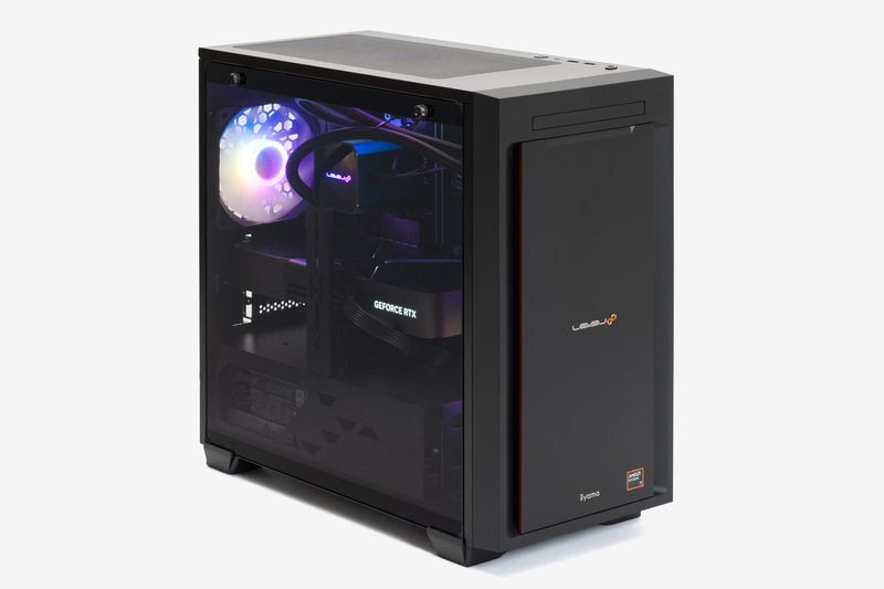 iiyama PC LEVEL-M8AM-LCR98D-XKMXB-Limited Edition [RGB Build]の外観。前面・背面・天板のファンにLEDライトが装備されており、多才なライティングを楽しめる