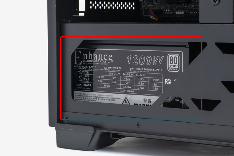 ビデオカードだけで575Wにも達するため電源ユニットは1,200Wと大出力が採用されている