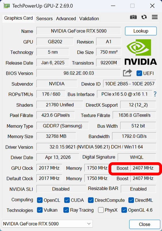 ブーストクロックは2,407MHzだった