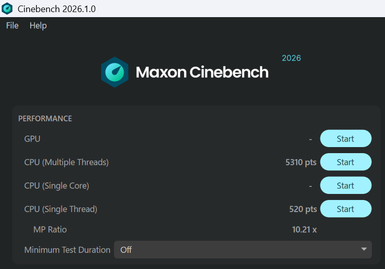 Cinebench 2026の結果