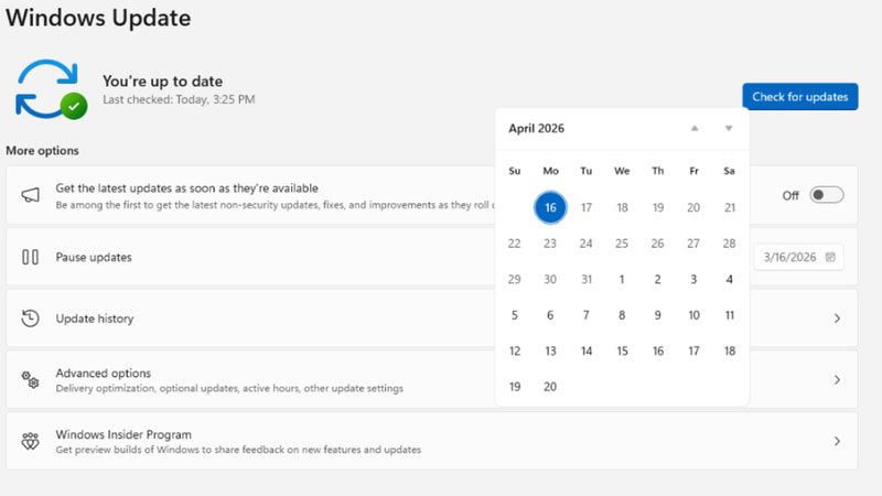 Windows Updateの一時停止設定がしやすく