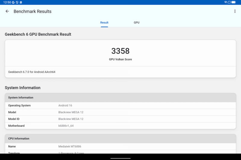 Geekbench 6(Vulkan / OpenCL)。3,358 / 3,382