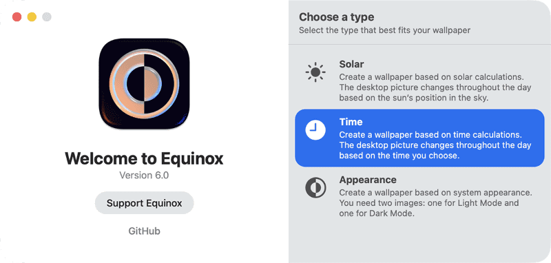 Equinoxを起動したら、最初の画面で[Time]をダブルクリックします