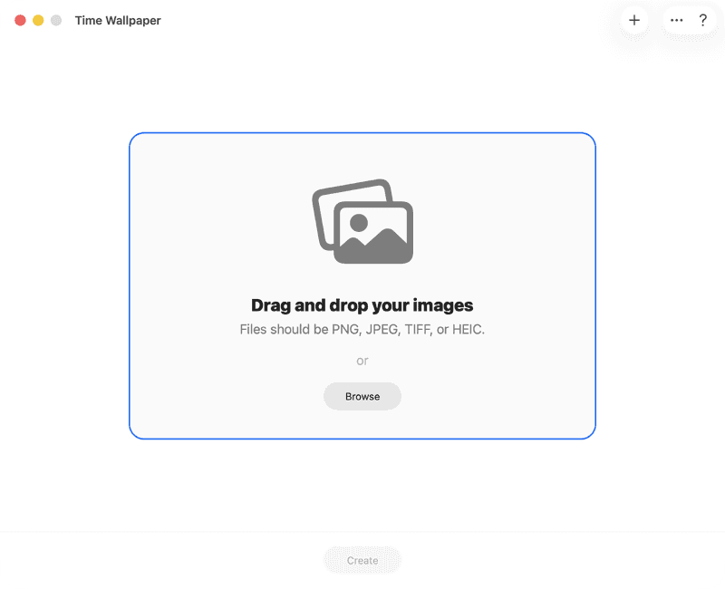 あらかじめ用意した複数の画像(PNG、JPEG、TIFF、HEIF形式)をウインドウ内にドラッグ&ドロップします。[Browse]をクリックして画像を選択することもできます