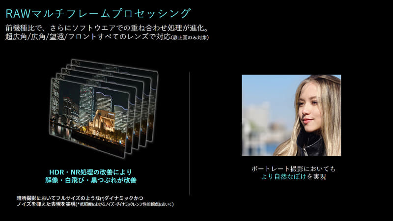 重ね合わせ処理の進化や、HDR/ノイズリダクション処理の改善により、全レンズで画質が向上