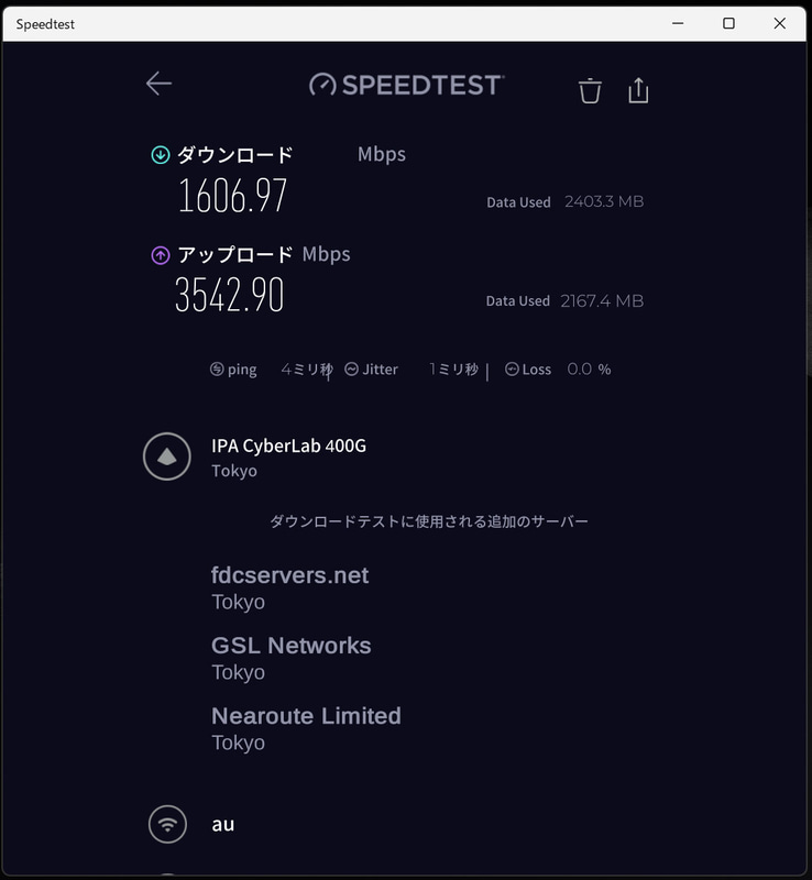 Wi-Fi 7でインターネット速度を計測。時間帯や混雑具合で変化するが、テストタイミングでは上りが特に高速になった