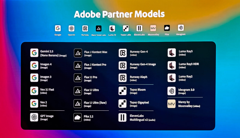 Adobeは昨年自社モデルだけからサードパーティモデルも提供することに方針を転換(2025年10月のAdobe MAXで撮影)