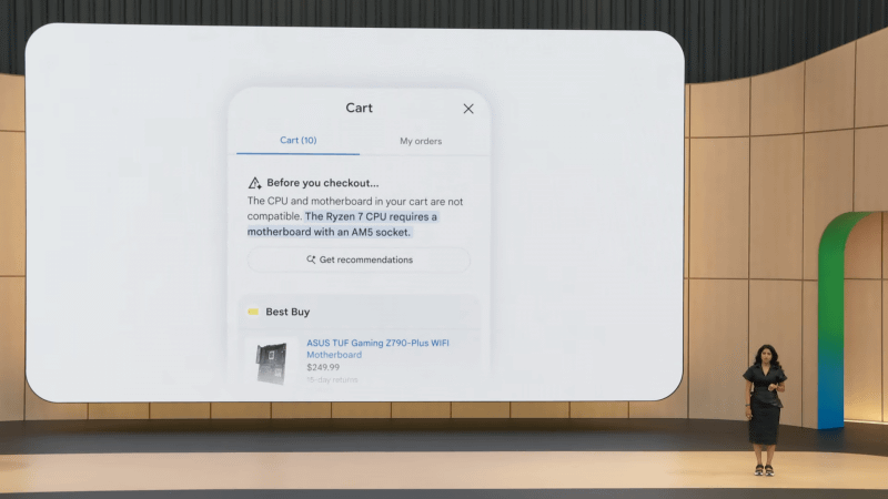 Universal Cartでは、異なるサイトの異なる製品を1つのカートにまとめて同時にチェックアウト可能。この際に、たとえばCPUと対応マザーボードがミスマッチしている場合にアラートが表示される