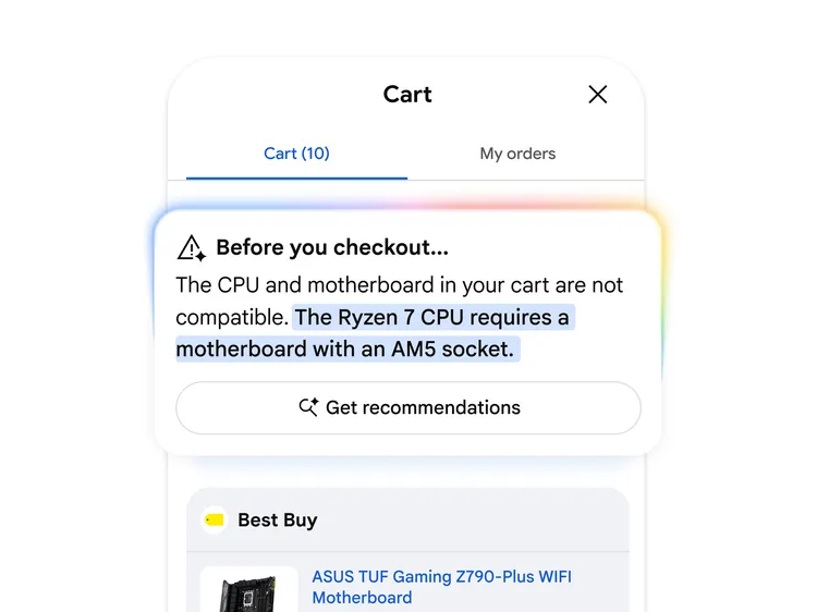 カート内のCPUとマザーボードに互換性がないことも知らせてくれる