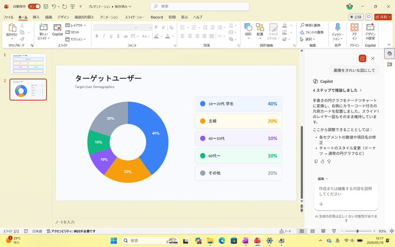 あっという間に円グラフが完成した