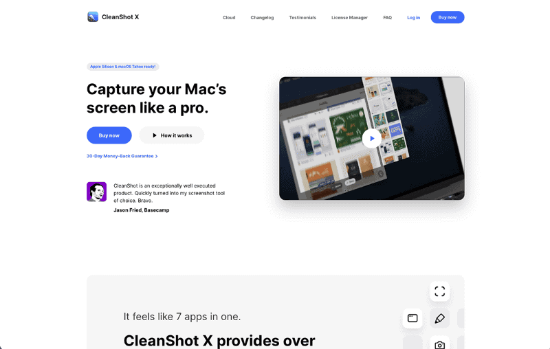 CleanShot Xは、公式サイトから直接購入できます。動作環境はmacOS 10.15(Catalina)以降で、最新のmacOS Tahoeにも対応しています