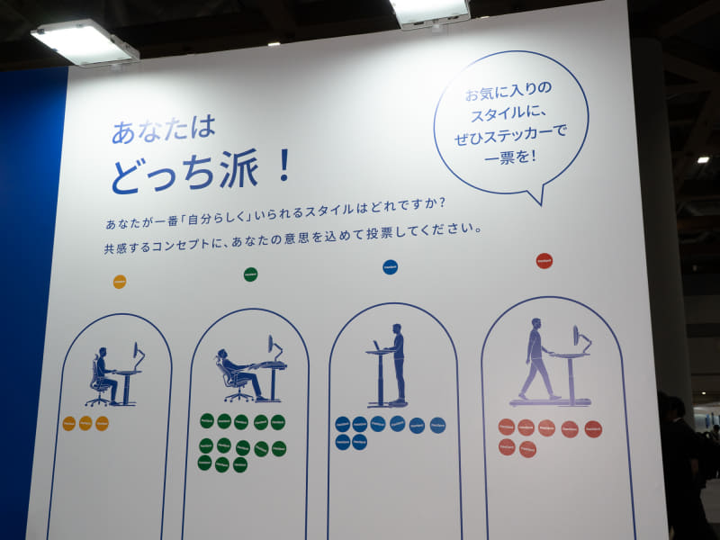 ステッカー投票を実施。初日の時点ではくつろぎスタイルが人気らしい