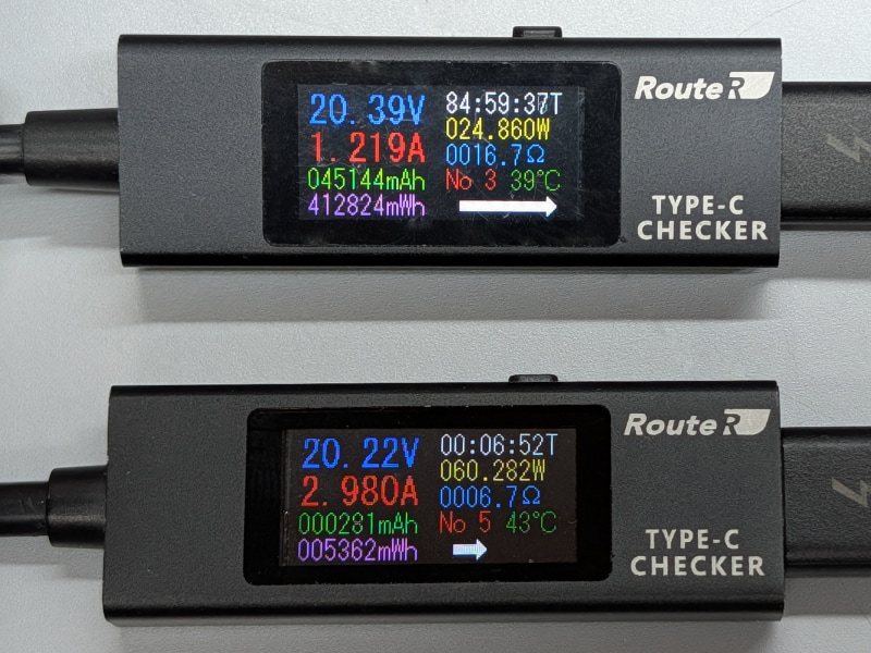 下がC1ポート、上がC2ポート。C1に優先的に供給されているのが分かる