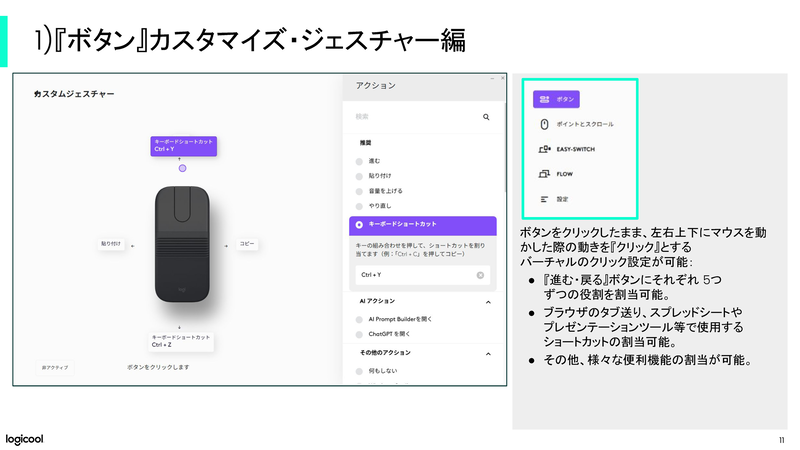 ジェスチャー操作も割り当てられる