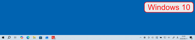Windows 10のデスクトップでは、タスクバーの左にスタートボタンやアプリアイコンがある